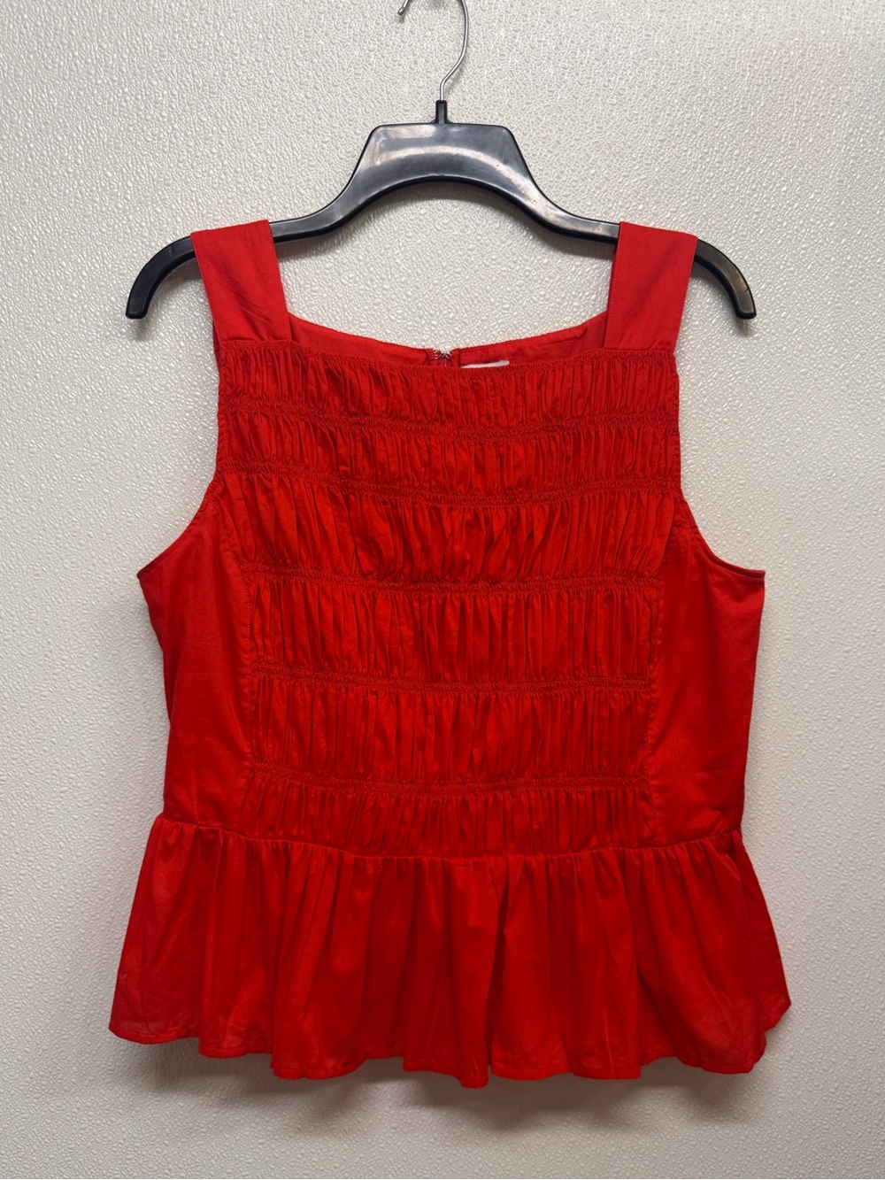 J. Crew Red Smocked Peplum Sleeveless Top Sz 12 (D-65)